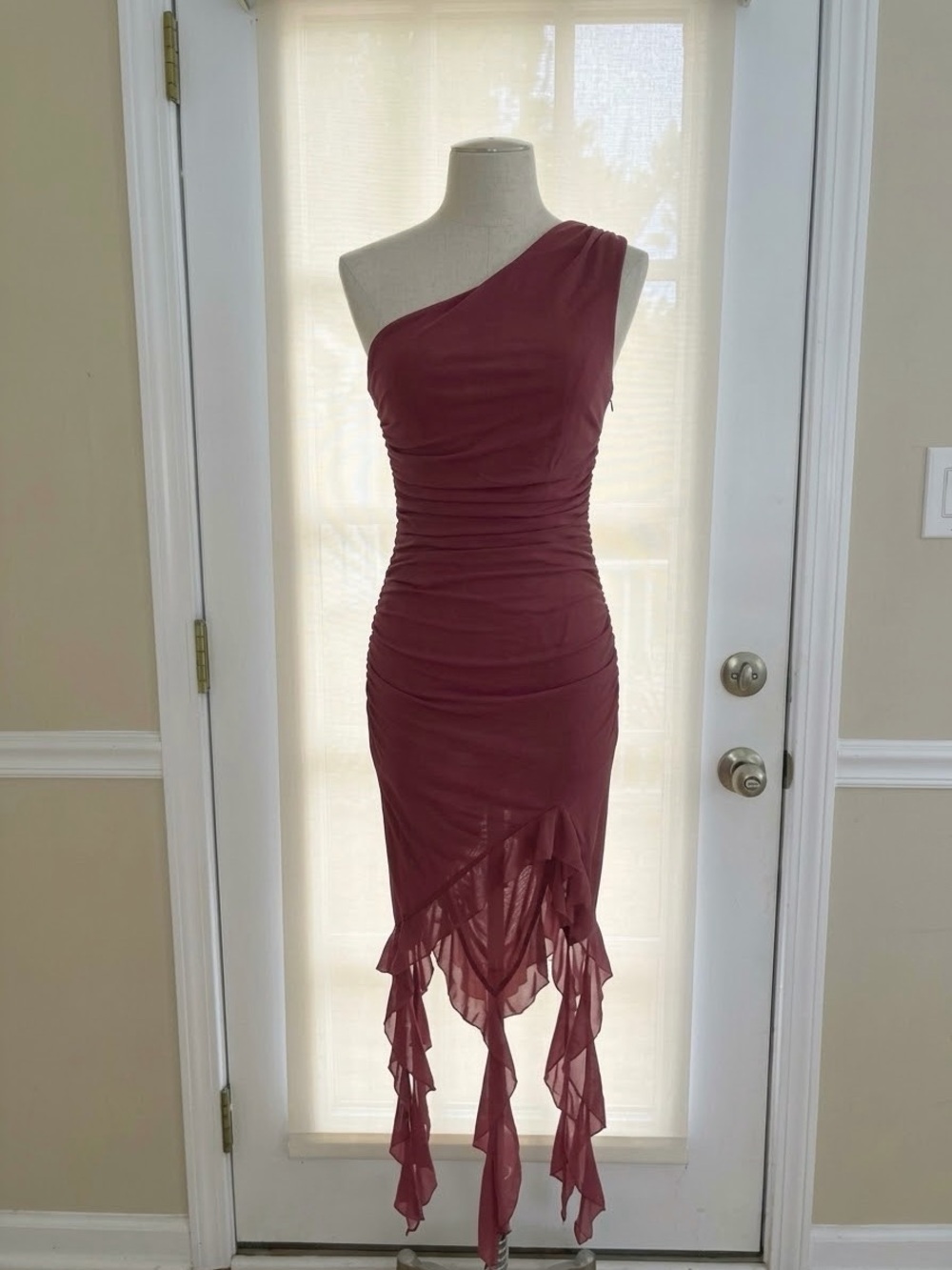 Hello Molly One-Shoulder Ruched Ruffle Dress